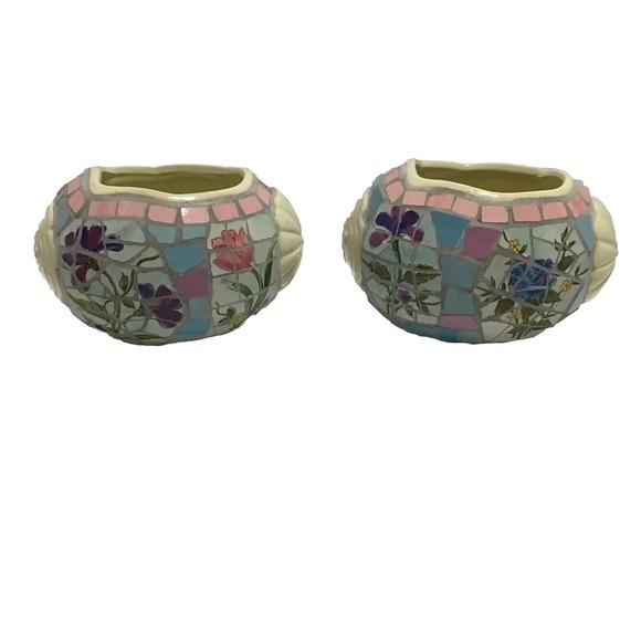 Mosaic Tiled Easter Egg Shaped Planter Ceramic Pot Vase Flowers Spring Florals 2 - Picture 1 of 8